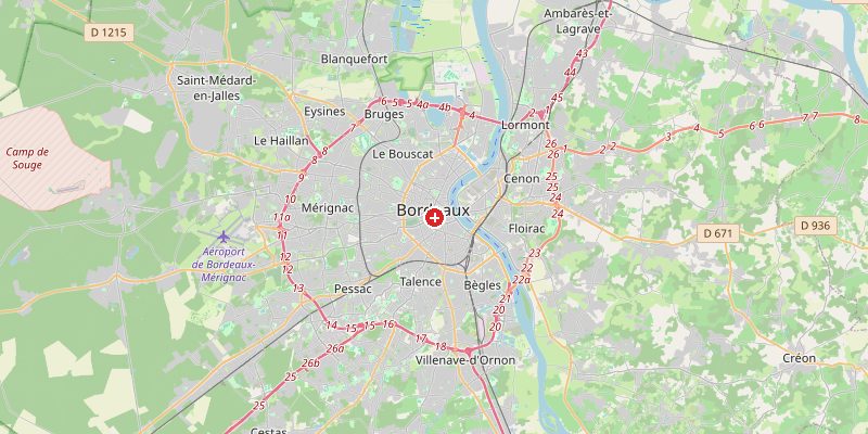 Carte de Bordeaux avec marqueur d'altitude – OpenStreetMap