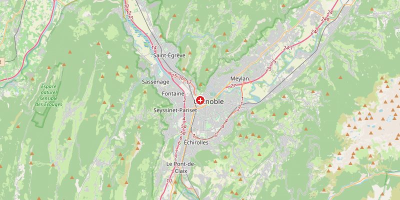 Carte de Grenoble avec marqueur d'altitude – OpenStreetMap