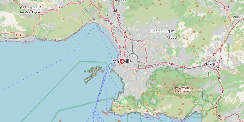 Carte de Marseille avec marqueur d'altitude – OpenStreetMap