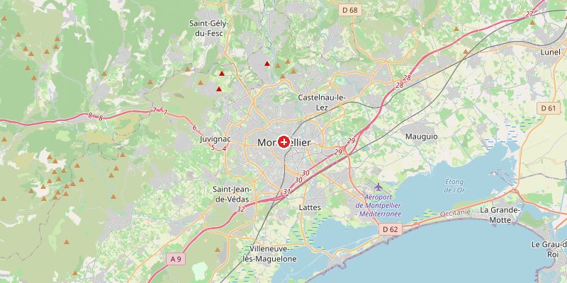 Carte de Montpellier avec marqueur d'altitude – OpenStreetMap