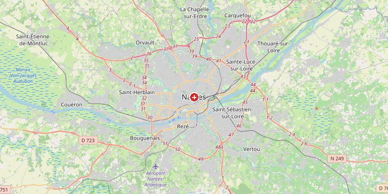 Carte de Nantes avec marqueur d'altitude – OpenStreetMap