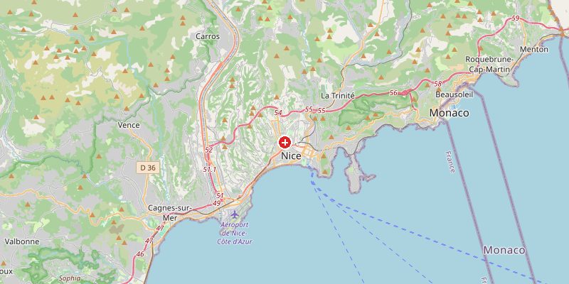 Carte de Nice avec marqueur d'altitude – OpenStreetMap