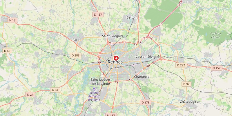 Carte de Rennes avec marqueur d'altitude – OpenStreetMap