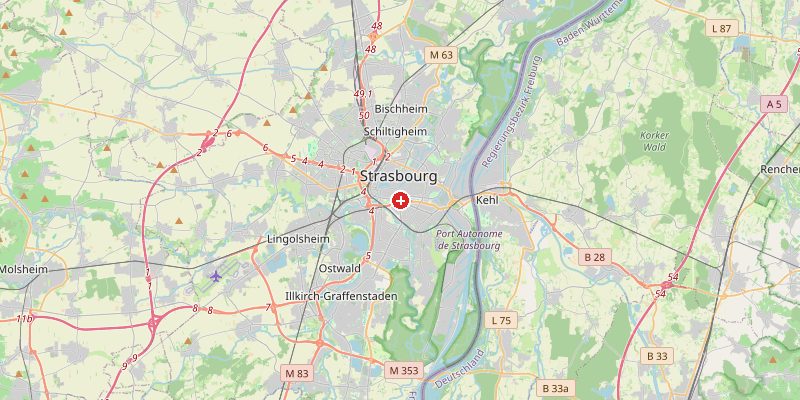 Carte de Strasbourg avec marqueur d'altitude – OpenStreetMap