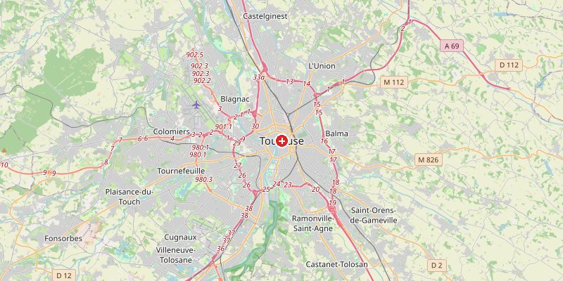 Carte de Toulouse avec marqueur d'altitude – OpenStreetMap