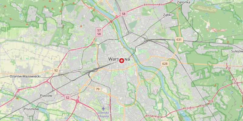 Carte de Varsovie avec marqueur d'altitude – OpenStreetMap
